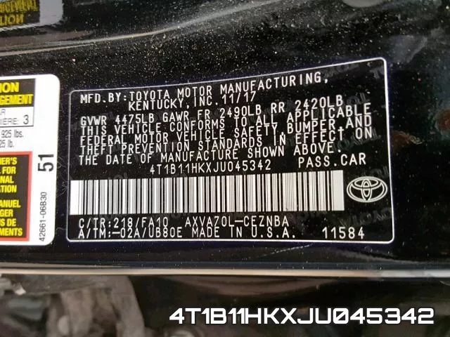 4T1B11HKXJU045342 фото 2
