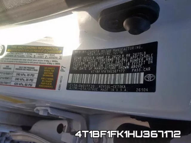 4T1BF1FK1HU367172 фото 2