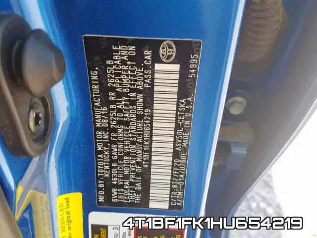 4T1BF1FK1HU654219 фото 2