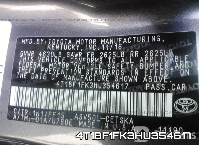 4T1BF1FK3HU354617 фото 10