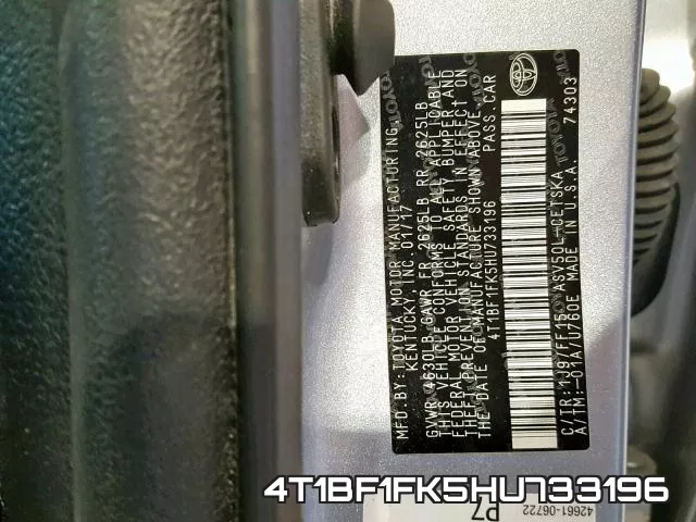 4T1BF1FK5HU733196 фото 2