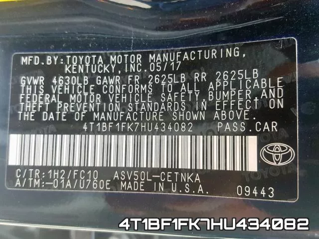 4T1BF1FK7HU434082 фото 2