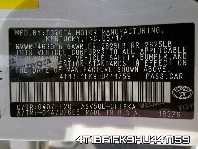 4T1BF1FK9HU441759 фото 2