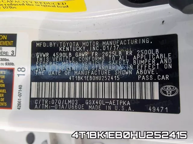 4T1BK1EB0HU252415 фото 2
