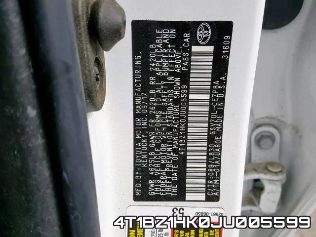 4T1BZ1HK0JU005599 фото 2