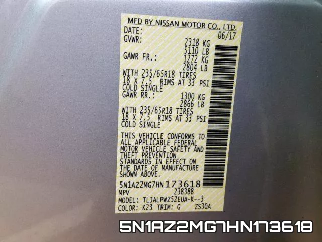 5N1AZ2MG7HN173618 фото 2