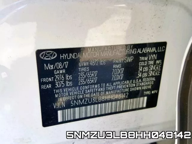 5NMZU3LB8HH048142 фото 2