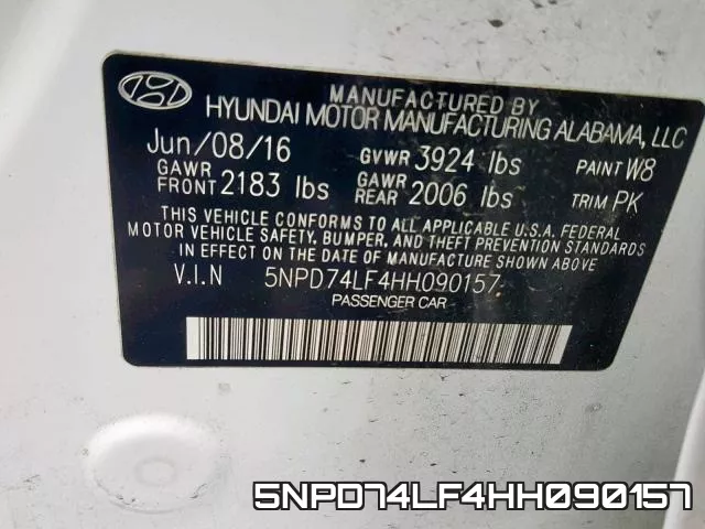 5NPD74LF4HH090157 фото 2