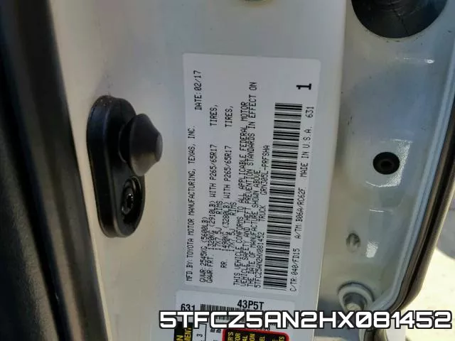 5TFCZ5AN2HX081452 фото 2