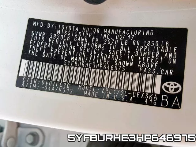 5YFBURHE3HP646975 фото 2