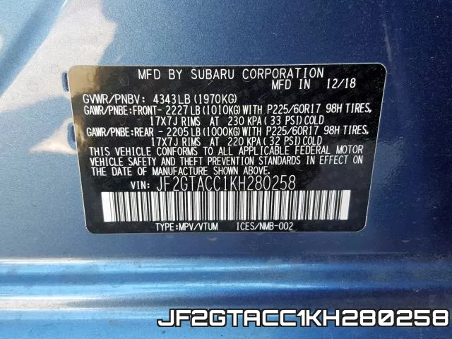 JF2GTACC1KH280258 фото 2