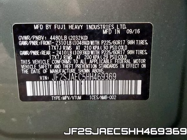 JF2SJAEC5HH469369 фото 2