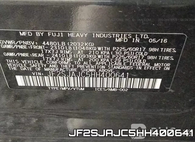 JF2SJAJC5HH400641 фото 10