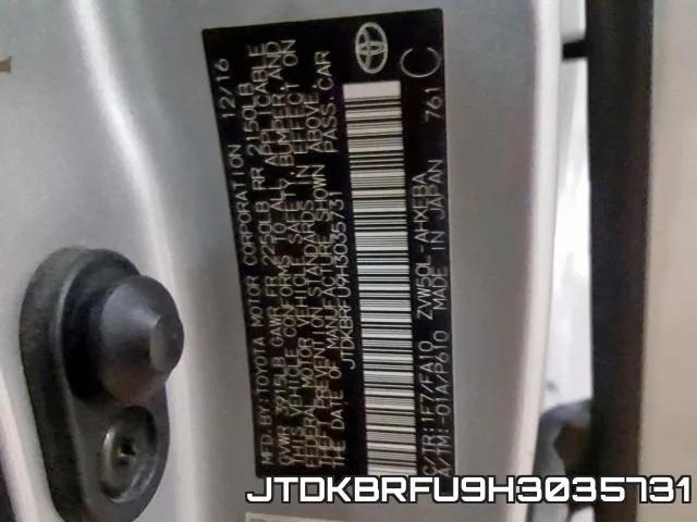 JTDKBRFU9H3035731 фото 2
