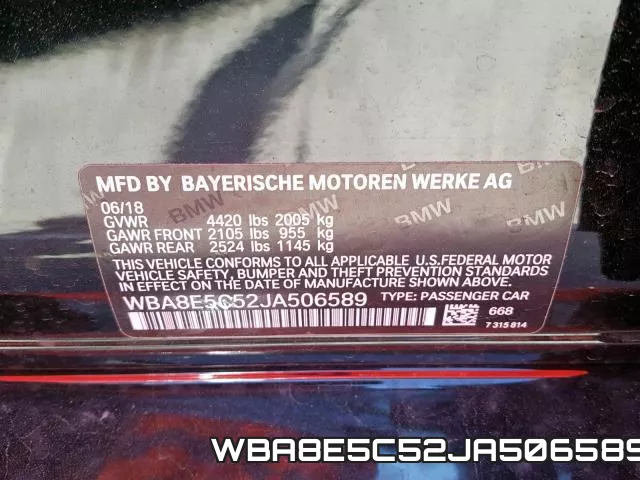 WBA8E5C52JA506589 фото 2
