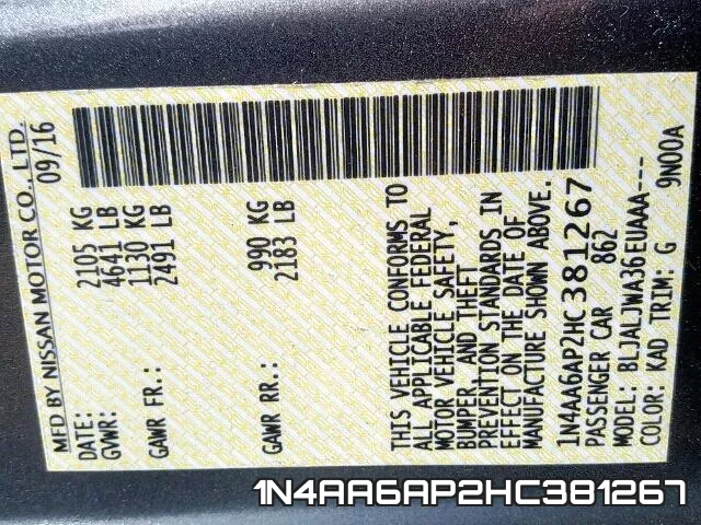 1N4AA6AP2HC381267 фото 2