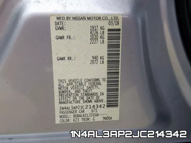 1N4AL3AP2JC214342 фото 2