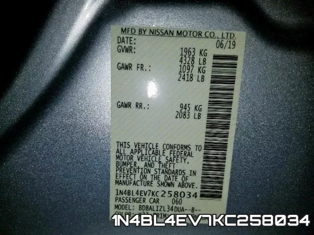 1N4BL4EV7KC258034 фото 2