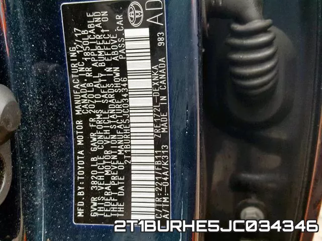 2T1BURHE5JC034346 фото 2