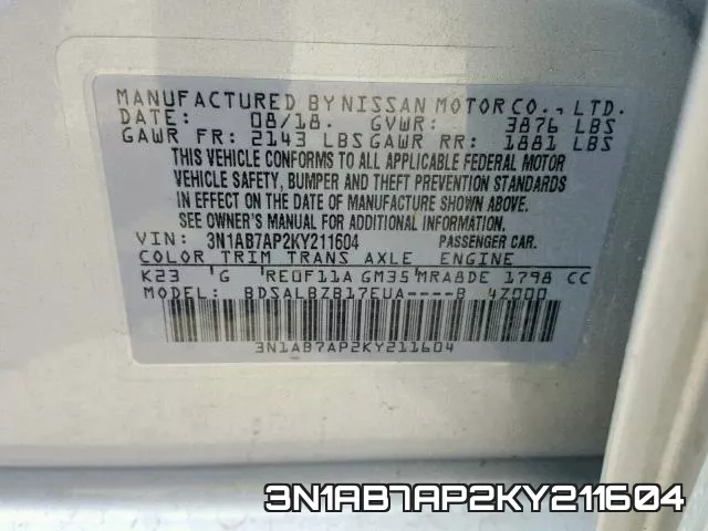 3N1AB7AP2KY211604 фото 2