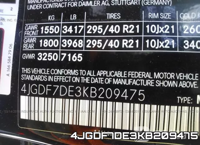 4JGDF7DE3KB209475 фото 9