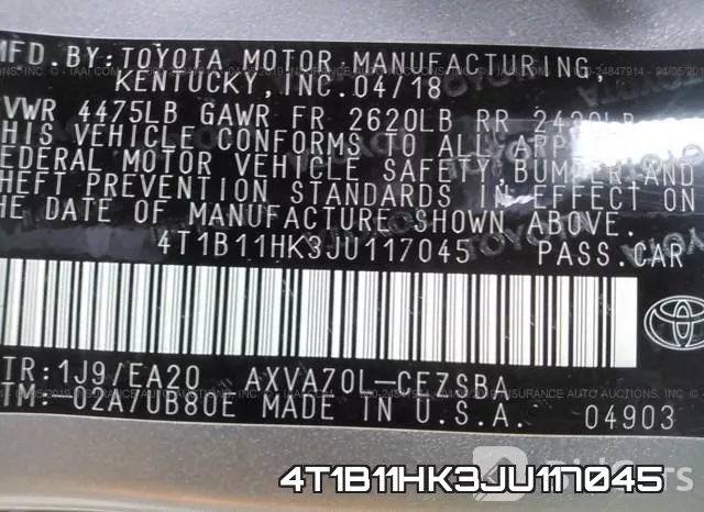 4T1B11HK3JU117045 фото 10