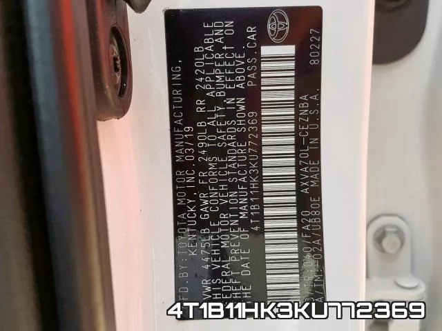 4T1B11HK3KU772369 фото 2
