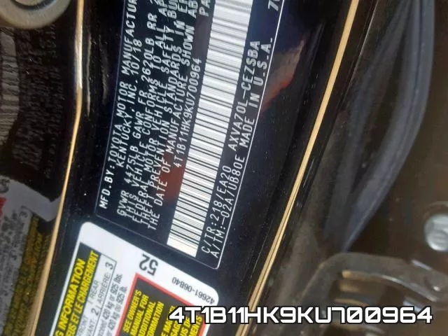 4T1B11HK9KU700964 фото 2