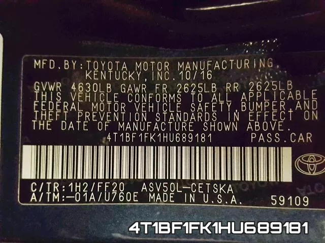 4T1BF1FK1HU689181 фото 2