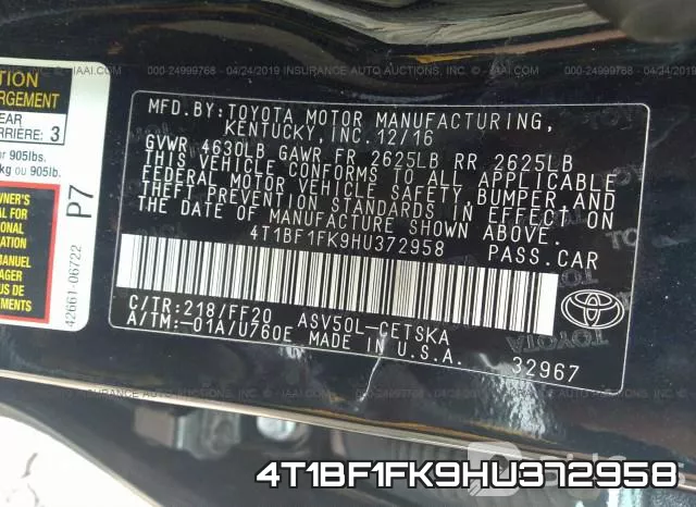 4T1BF1FK9HU372958 фото 10