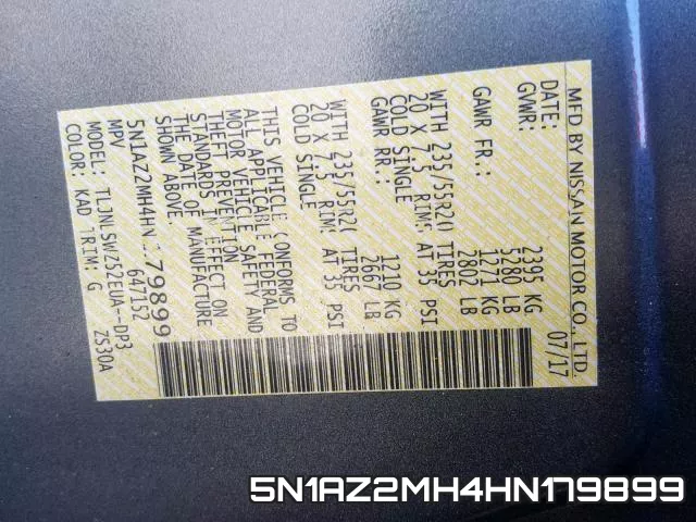 5N1AZ2MH4HN179899 фото 2