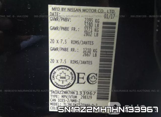 5N1AZ2MH7HN133967 фото 9