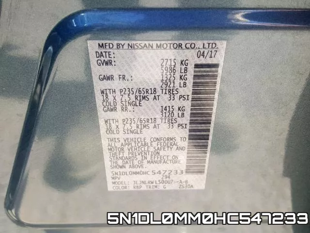 5N1DL0MM0HC547233 фото 2