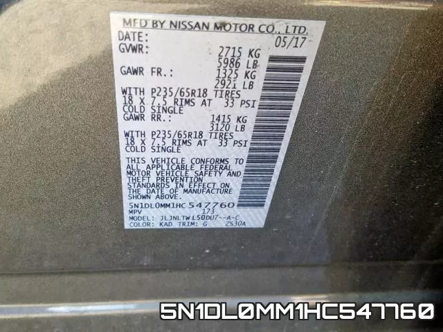 5N1DL0MM1HC547760 фото 2