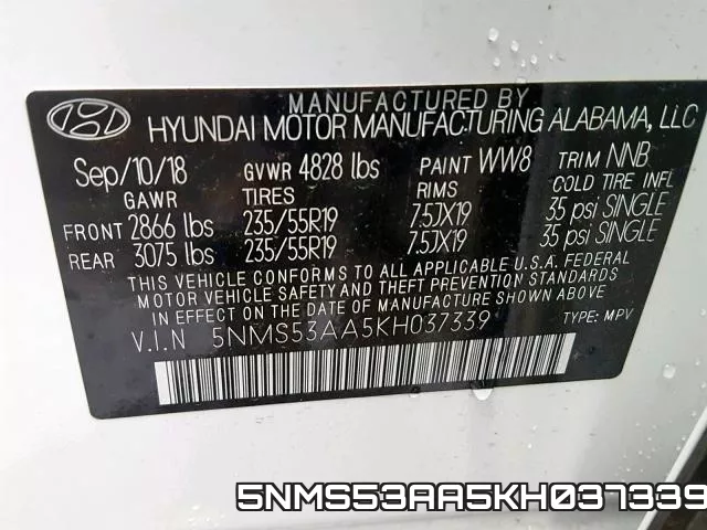 5NMS53AA5KH037339 фото 2
