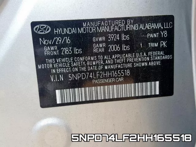 5NPD74LF2HH165518 фото 2