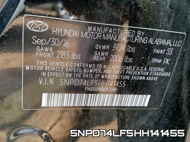 5NPD74LF5HH141455 фото 2