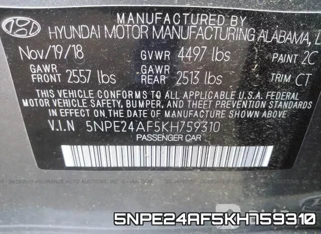 5NPE24AF5KH759310 фото 10