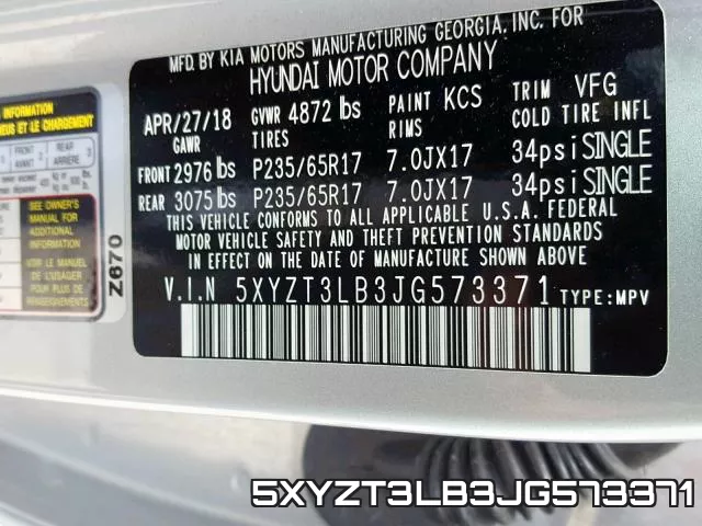 5XYZT3LB3JG573371 фото 2