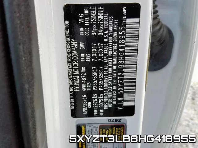 5XYZT3LB8HG418955 фото 2