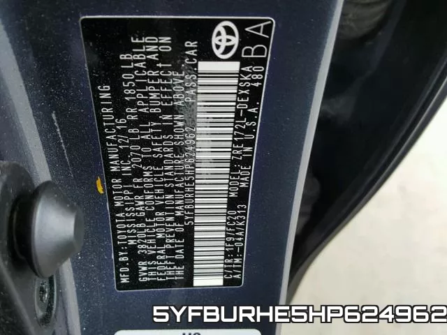 5YFBURHE5HP624962 фото 2