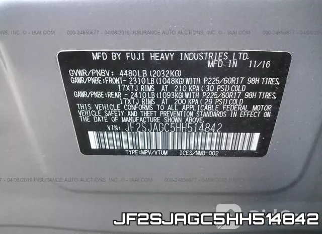 JF2SJAGC5HH514842 фото 10