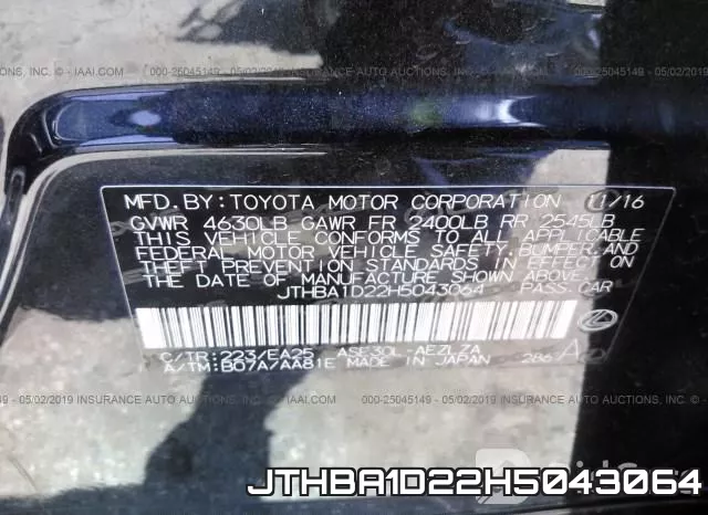 JTHBA1D22H5043064 фото 10