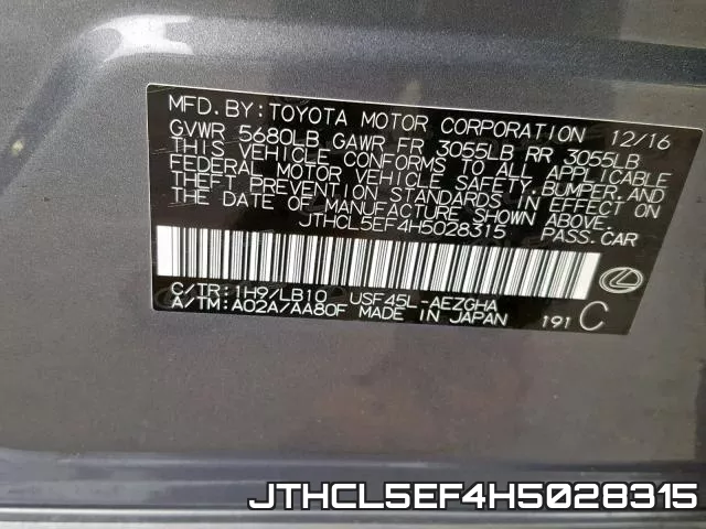 JTHCL5EF4H5028315 фото 2