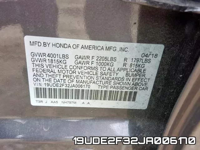 19UDE2F32JA006170 фото 2