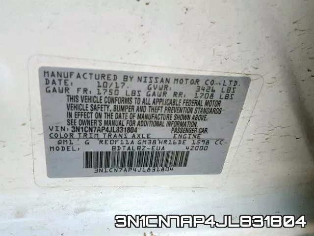 3N1CN7AP4JL831804 фото 2