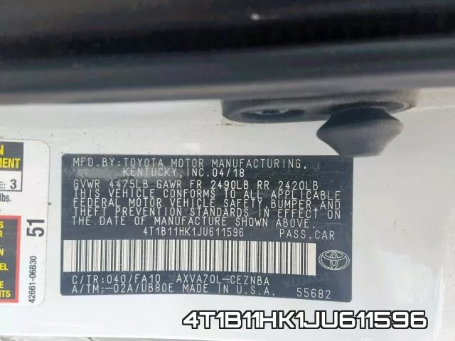 4T1B11HK1JU611596 фото 2
