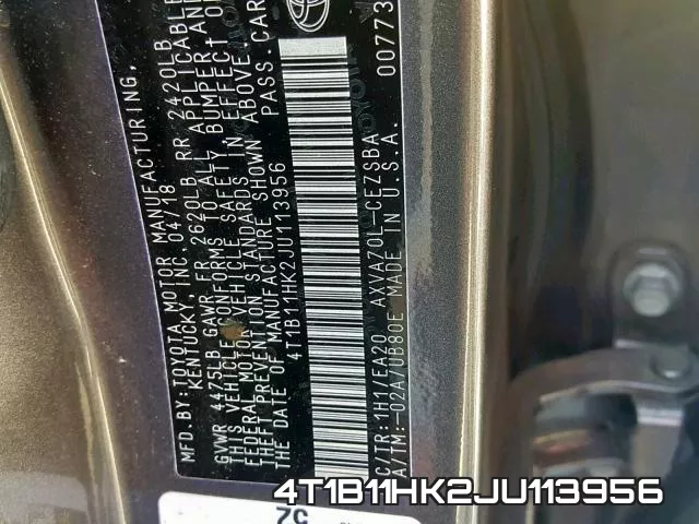 4T1B11HK2JU113956 фото 2