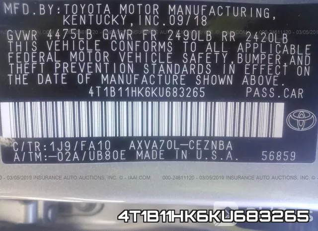 4T1B11HK6KU683265 фото 10