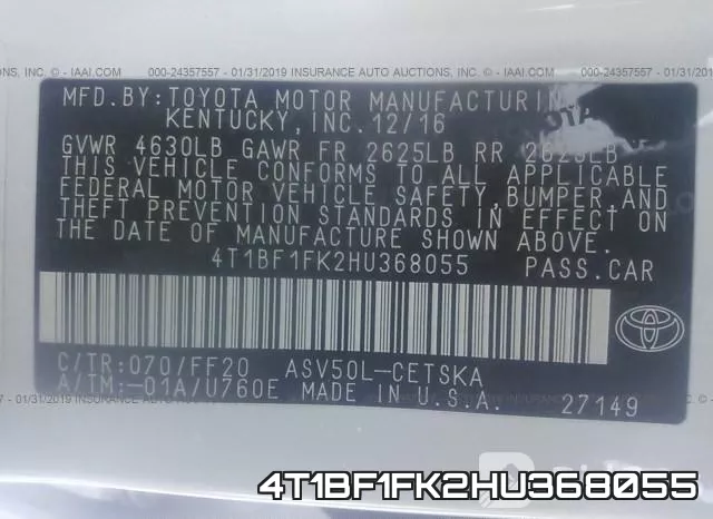 4T1BF1FK2HU368055 фото 9